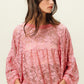 BiBi Women's Chic Mauve Floral Lace Long Sleeve Top