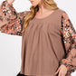 SAGE + FIG Brown Floral Long Sleeve Front Pleated Detail Blouse