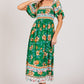 SAGE + FIG Boho Printed Smocked Short Sleeve Midi Dress