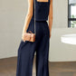 Stylish 2 Piece Square Neck Top and Wide Leg Pants Set
