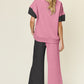DOUBLE TAKE Full Size Texture Contrast T-Shirt and Wide Leg Pants Set
