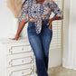 YO Tie Hem V-Neck Three-Quarter Sleeve Blouse