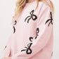 SYNZ Blush Pink Winter Sweater with Bow Pattern Bow