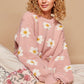 POL Soft Pink Daisy Pattern Drop Shoulder Sweater
