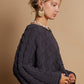 POL Round Neck Cable Knit Cropped Sweater in Color Charcoal