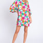 GeeGee Full Size Floral Round Neck Lantern Sleeve Mini Dress
