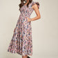 DAVI & DANI Vintage Garden Floral Flutter Smocking Midi Dress