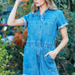 VEVERET Elastic Waistband Denim Romper