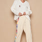 POL Cream Rib Weave Sleeves Hooded Cable Knit Sweater