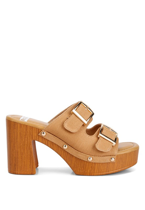 RAG & Co. Sarai Buckle Straps High Block Heel Mules