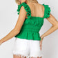 DAVI & DANI Solid Square Neck Ruffle Top
