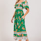 SAGE + FIG Boho Printed Smocked Short Sleeve Midi Dress