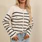 SYNZ Striped Button Up Round Neck Cardigan Sweater