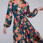 NUVI APPAREL Floral Satin Pleated Maxi Dress