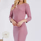 CELESTE Mauve Full Size Round Neck Long Sleeve Slim Dress