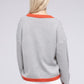 NUVI APPAREL Autumn Contrast Trimmed Striped Pullover Sweater