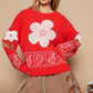 POL Red Flower Lace Patch Long Sleeve Sweater