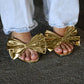 KALIA Gold Metallic Bow Mule - Elegant Stylish Comfort for Parties & Nights Out