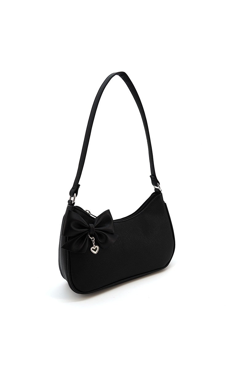 Like Dreams Heart Charm Bow Vegan Leather Shoulder Bag
