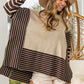 BiBi Mocha/Oatmeal Striped Contrast Long Sleeve Slit Top