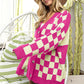 BIBI Button Up Checkered Contrast Cardigan