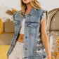 BiBi Distressed Raw Hem US Flag Sleeveless Denim Jacket