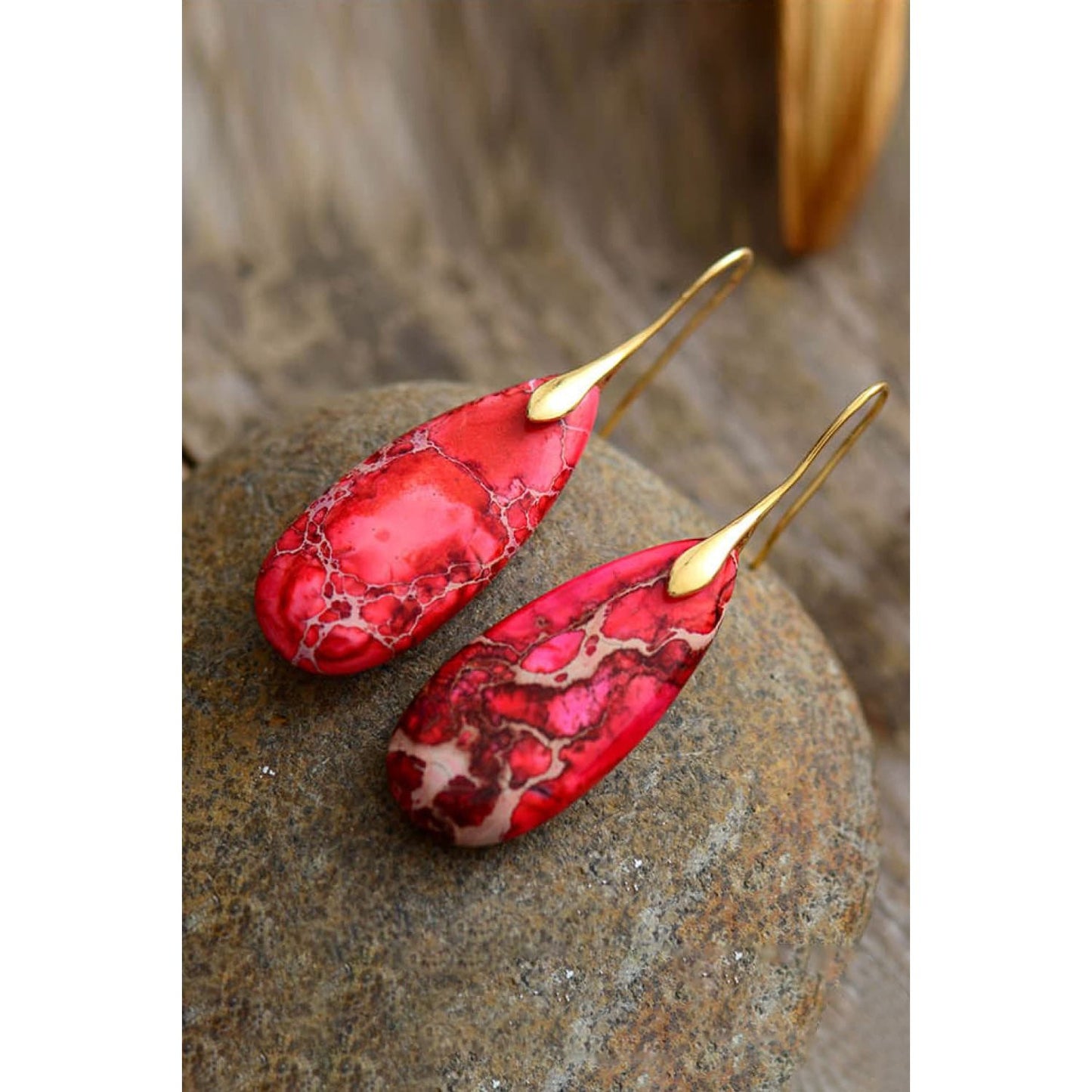 Handmade Teardrop Shape Natural Stone Dangle Earrings