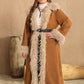 H.R.Z Women's Plus Size Open Front Caramel Coat with Fur Contrast