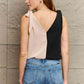 Apricot/Black Contrast Color V-Neck Tie Shoulder Tank Top