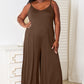 DOUBLE TAKE Full Size Soft Rayon Spaghetti Strap Tied Wide Leg Jumpsuit