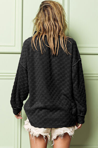 BiBi Checkered Round Neck Exposed Seam SweaterTop