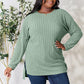 BASIC BAE Full Size Ribbed Round Neck Long Sleeve Slit Top/ S-3XL