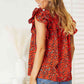 DOUBLE TAKE Floral Flutter Sleeve Notched Neck Blouse