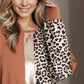 SYNZ Women's Half-Leopard Print Contrast Top with Long Sleeves