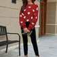 WOVEN RIGHT Heart Pattern Lantern Sleeve Round Neck Tunic Sweater