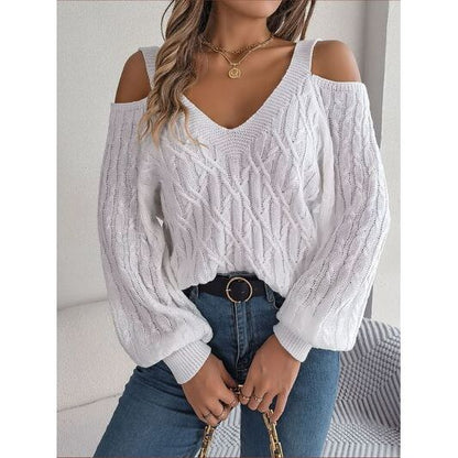 Cable-Knit Cold Shoulder Long Sleeve Sweater