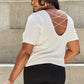 AND THE WHY Pearly White Full Size Criss Cross Pearl Detail Open Back T-Shirt/ S-3XL