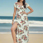 Tied Double-Spit Floral Short Sleeve Dress