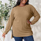 BASIC BAE Full Size Ribbed Round Neck Long Sleeve Slit Top/ S-3XL