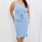 CAPELLA  Flatter Me Full Size Ribbed Front Tie Midi Dress in Pastel Blue
