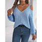 Cable-Knit Cold Shoulder Long Sleeve Sweater