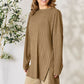 BASIC BAE Full Size Ribbed Round Neck Long Sleeve Slit Top/ S-3XL