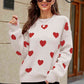 WOVEN RIGHT Heart Pattern Lantern Sleeve Round Neck Tunic Sweater