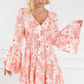 Smocked Floral Mini Dress with Flare Sleeves
