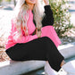 Pink/Black Color Block Round Neck Sweatshirt and Pants Set