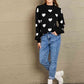 WOVEN RIGHT Heart Pattern Lantern Sleeve Round Neck Tunic Sweater