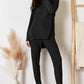 BASIC BAE Full Size Ribbed Round Neck High-Low Slit Top and Pants Set
