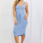 CAPELLA  Flatter Me Full Size Ribbed Front Tie Midi Dress in Pastel Blue
