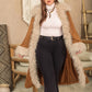 H.R.Z Women's Plus Size Open Front Caramel Coat with Fur Contrast