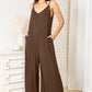DOUBLE TAKE Full Size Soft Rayon Spaghetti Strap Tied Wide Leg Jumpsuit